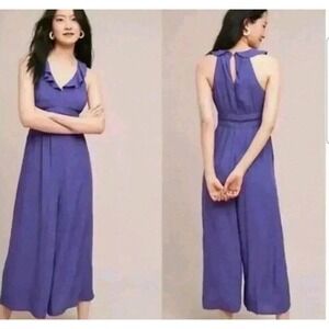 Anthropologie Maeve‎ Women's Syros Blue Polkadot Sleeveless Ruffle Romper Size 4